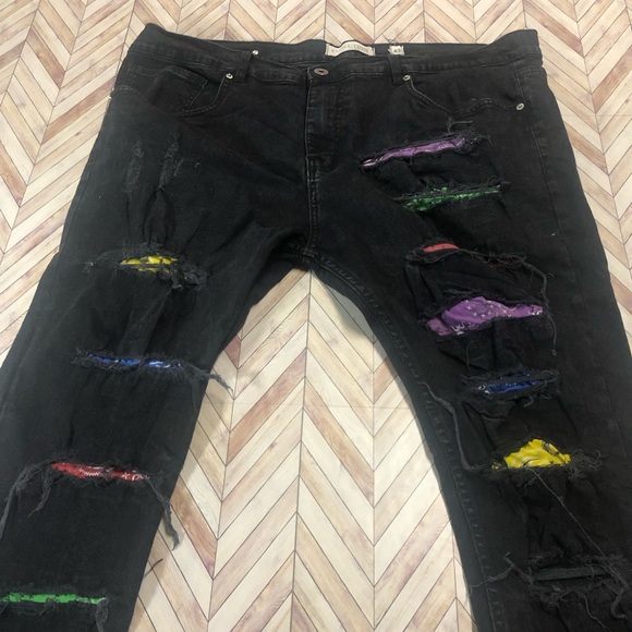 Evolution In Design Break The Rules Black Denim Jeans With Color Accents 42/34. - Picture 2 of 7